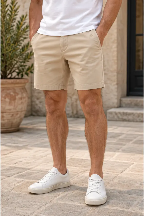 Bermuda chino Laurent Richard, areia, em uso