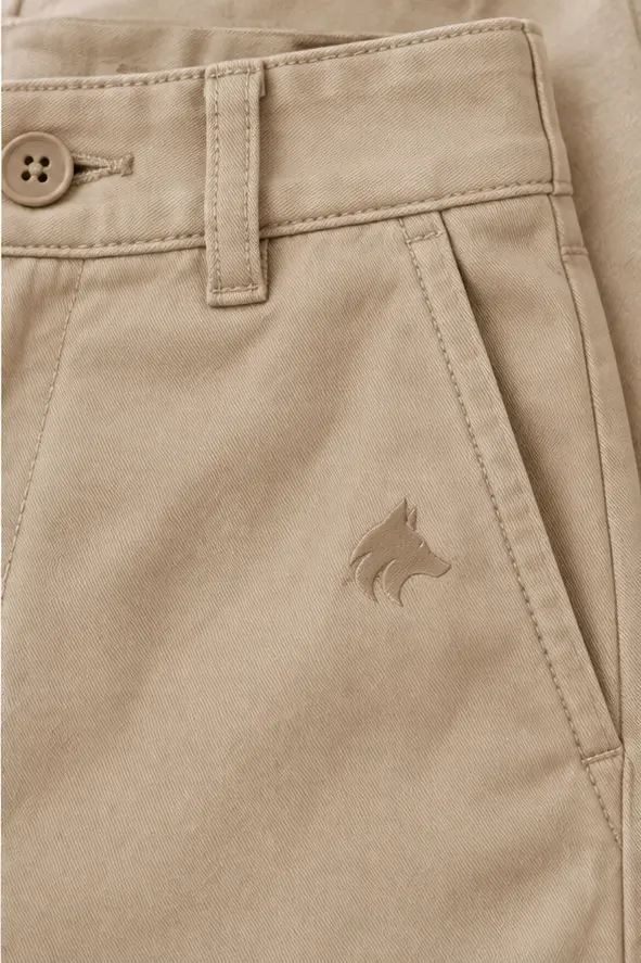 Calça chino Laurent Richard, areia, detalhe