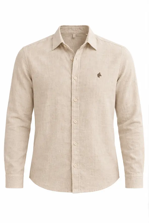 Camisa de linho Laurent Richard, areia, produto isolado